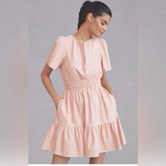 Anthropologie Dresses & Skirts - Anthropologie The Somerset Mini Dress Vegan Leather in Blush V-Neck Size S